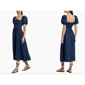 Reformation Navy Puff-Sleeve Midi Dress